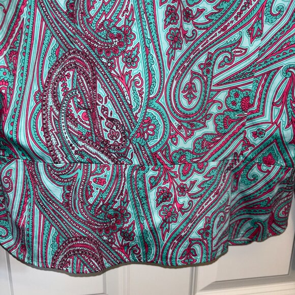 Jones New York Aqua Red Paisley Print Tie-Front Shirt XL - Picture 3 of 7